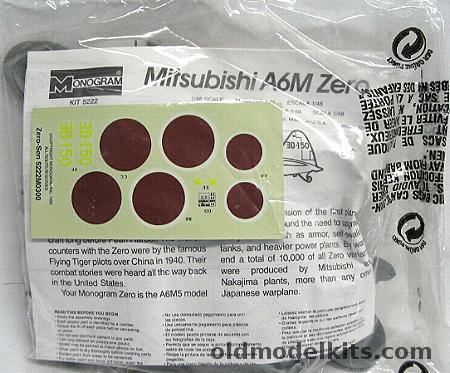 Monogram 1/48 Mitsubishi A6M5 Zero Bagged, 5222 plastic model kit